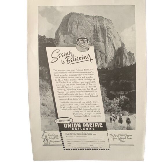 Vintage 1937 Union Pacific Seeing is Believing Ad Advertisement - Picture 2 of 4
